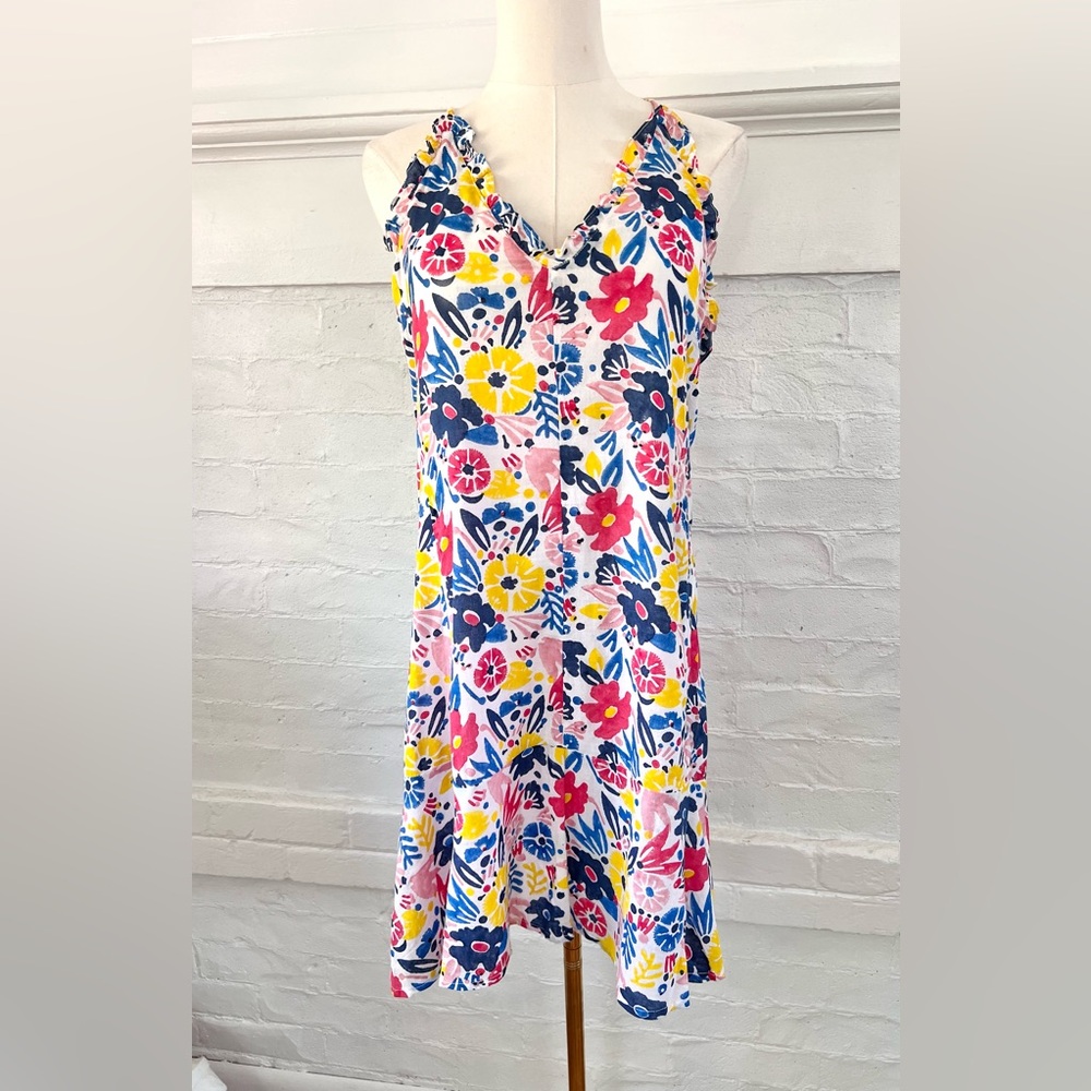 Roller Rabbit Tassel Tie Dress Floral Sundress India Block Dyed Natural Fiber